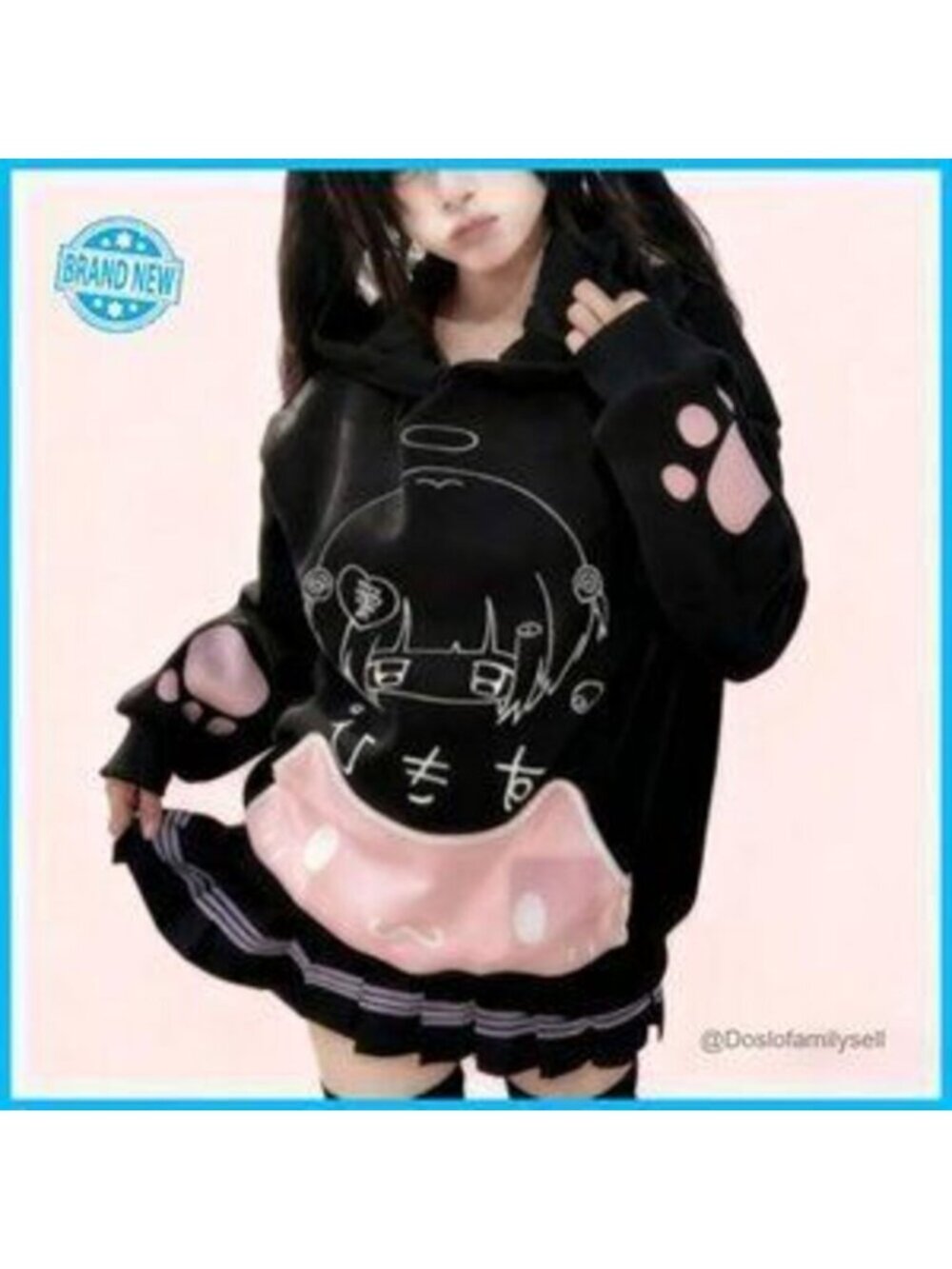 Y2K Harajuku Anime Cat Ear Hoodie Oversized Preppy Streetwear Kawaii Sweatshirt - Picture 4 of 5